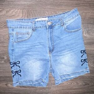 New Mix Light Blue Jean Shorts with Bow Accents
